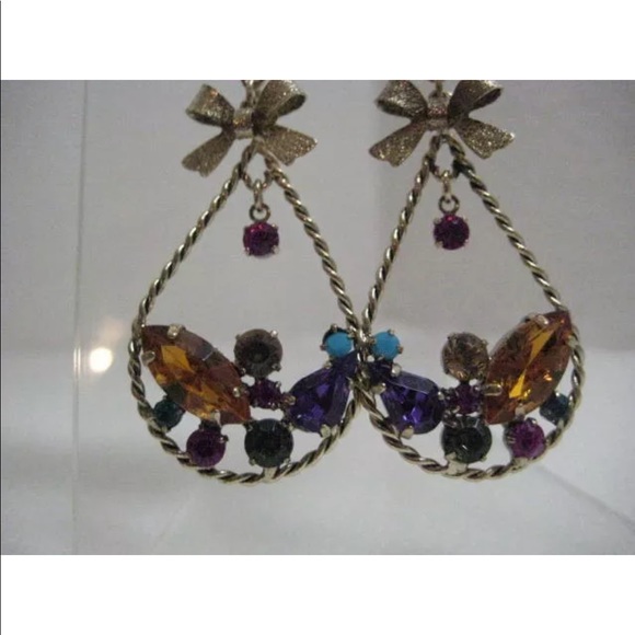 Betsey Johnson Crystal Multicolor Drop Earrings - Picture 3 of 5